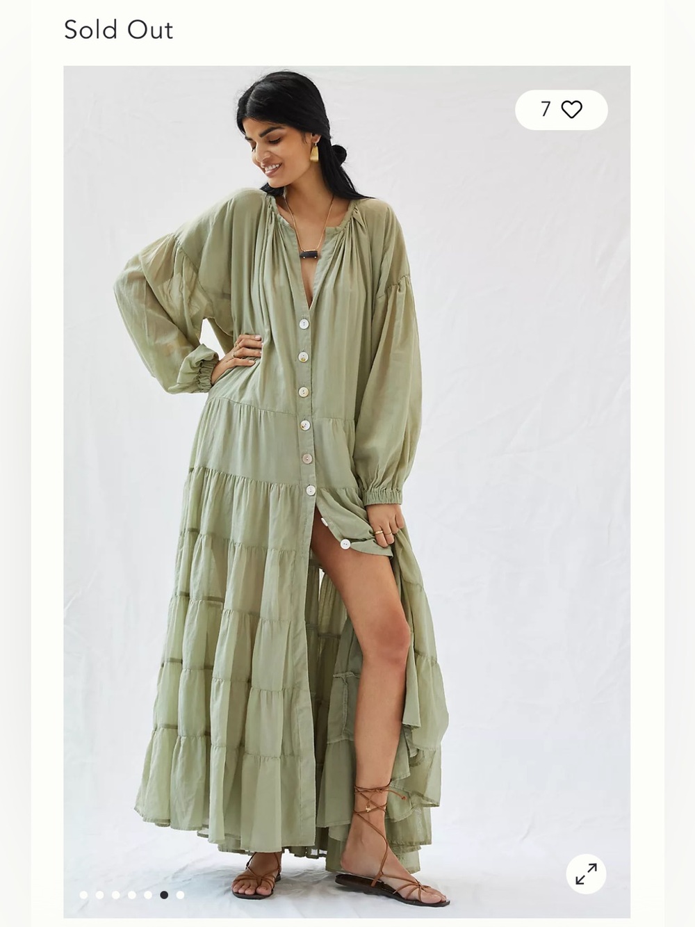 Erika Pena Ella Sage Ruffled Long Maxi Dress O/S Oversized